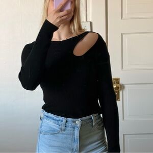 Black Cutout Ribbed Long Sleeve Top